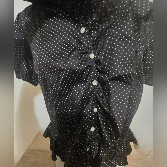 Ralph Lauren XL Cotton Black Polka Dot Ruffle Blouse. - Picture 2 of 6